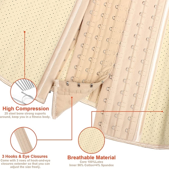 25 Steel Boned Latex Waist Trainer Hook  Tummy Control - Picture 4 of 5